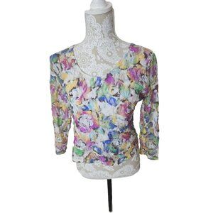 Hot Babe Top Lace Floral 3/4 Sleeve Lined Scoop Neck Made in USA Women's Small